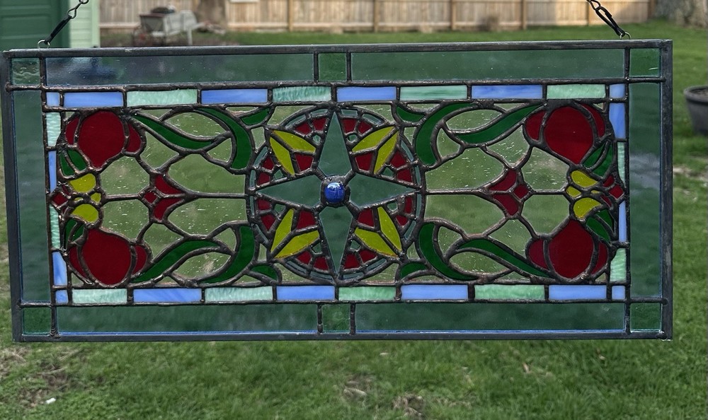 Handcrafted Compass Rose Stained Glass Panel
