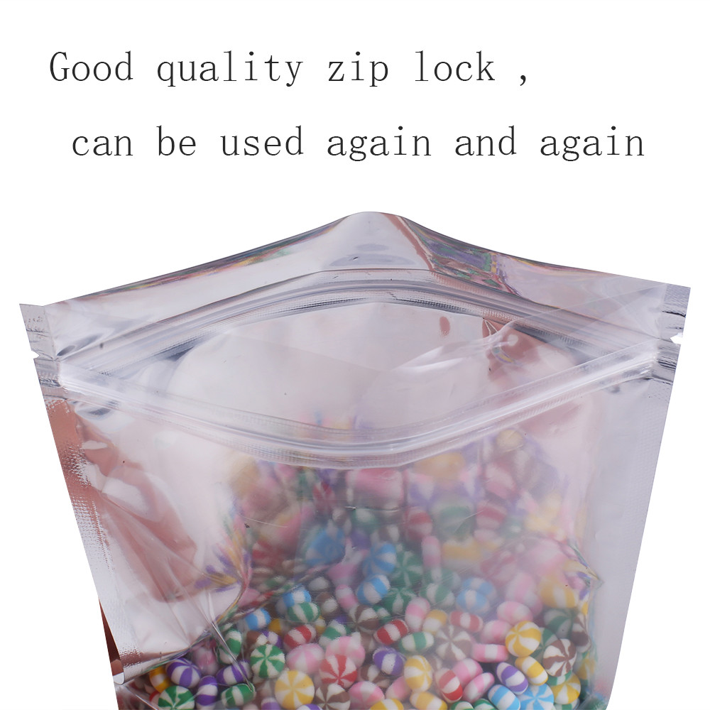 Assorted Sizes Glossy Mylar Foil Clear Front Silver Rear Zip Lock Pouch Bag M