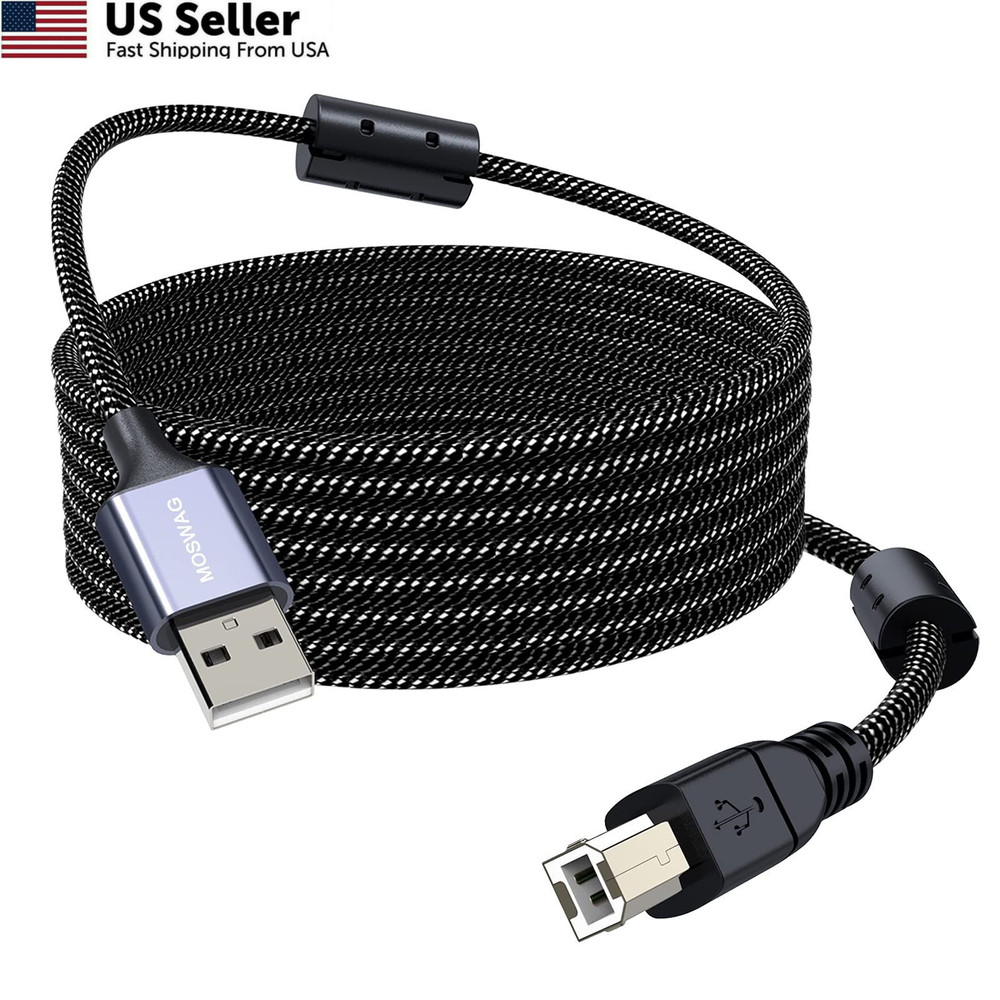 MOSWAG Long Printer Cable 16.4FT/5M Scanner USB 16.4FT/5M, Black