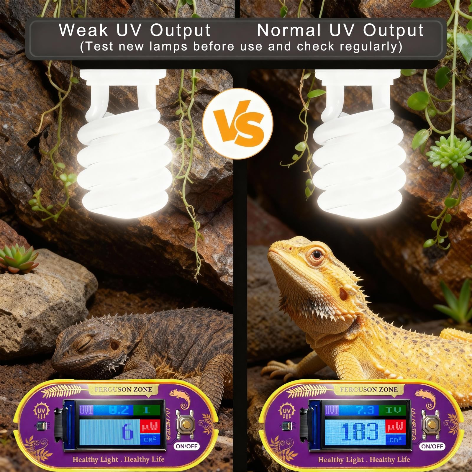 ClariVora Reptile UVB UVA Light Meter for Bearded Dragon Tank Yellow