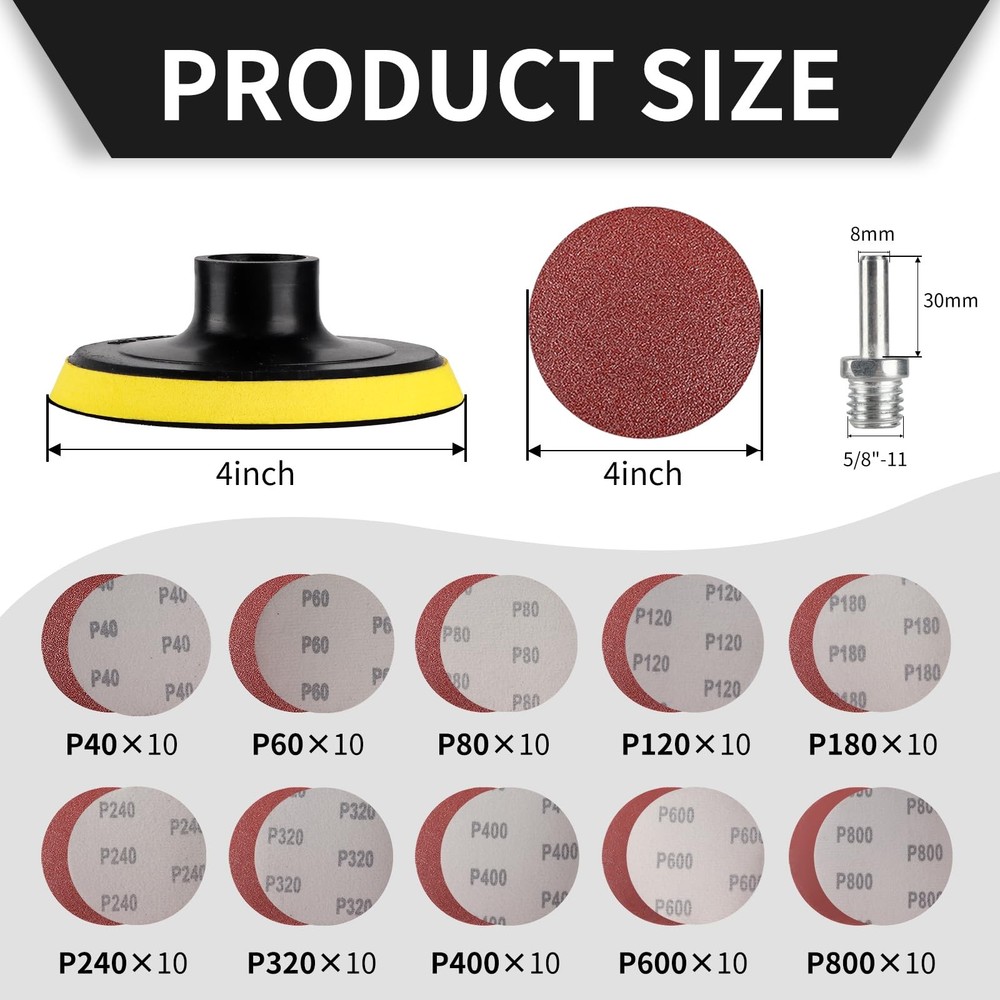 100PCS 4 Inch Sanding Discs and Hook Loop Backing Pad, Angle Grinder Sander A...