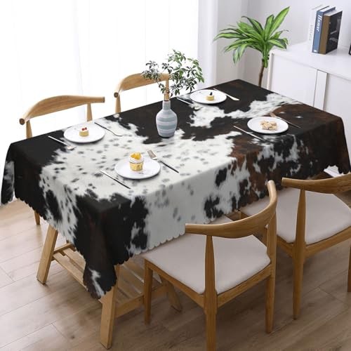 White and Brown Cow Skin Rectangular Tablecloth, Animals Skin Table White Brown