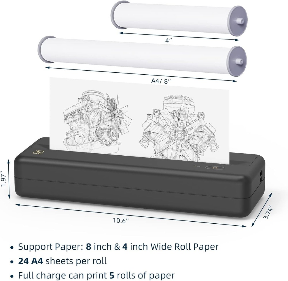 HPRT Portable Wireless A4 Mobile Thermal Printer Bluetooth Small for iOS Laptop