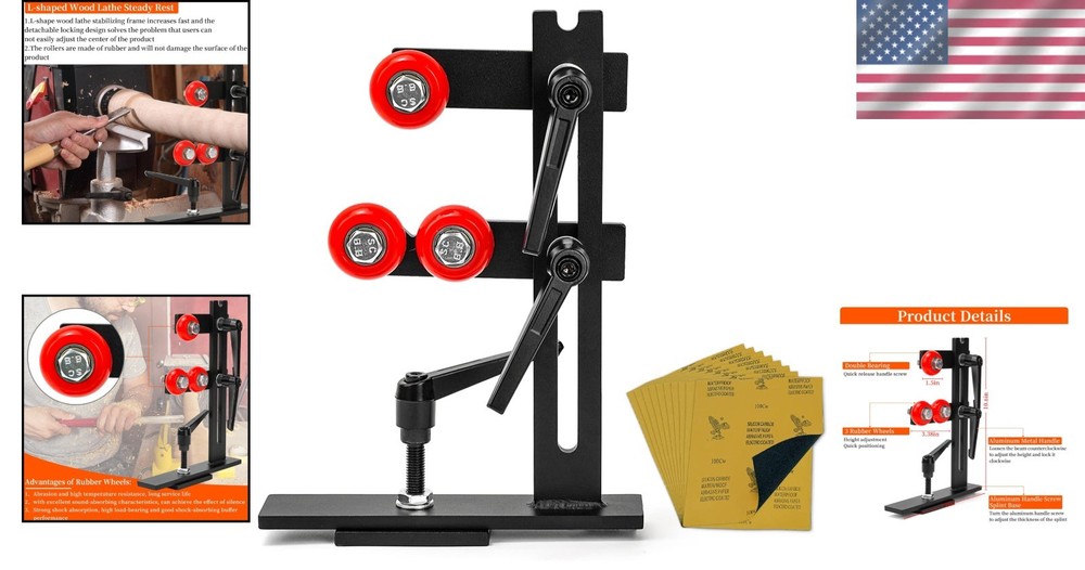 Stable Wood Lathe Steady Rest Tool for Enhanced Performance - Easy Adjustability