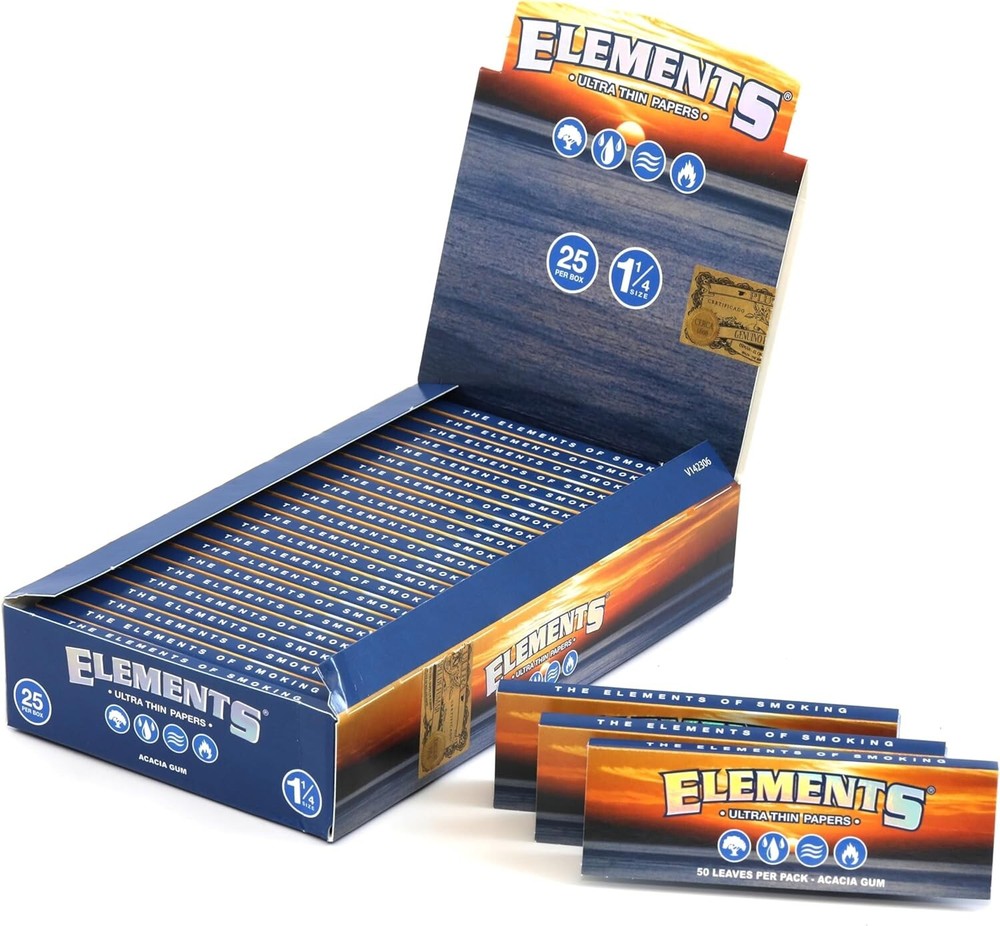 ELEMENTS 25 PACK 1 BOX ELEMENTS 1 1/4 (1.25) ULTRA THIN RICE ROLLING PAPERS
