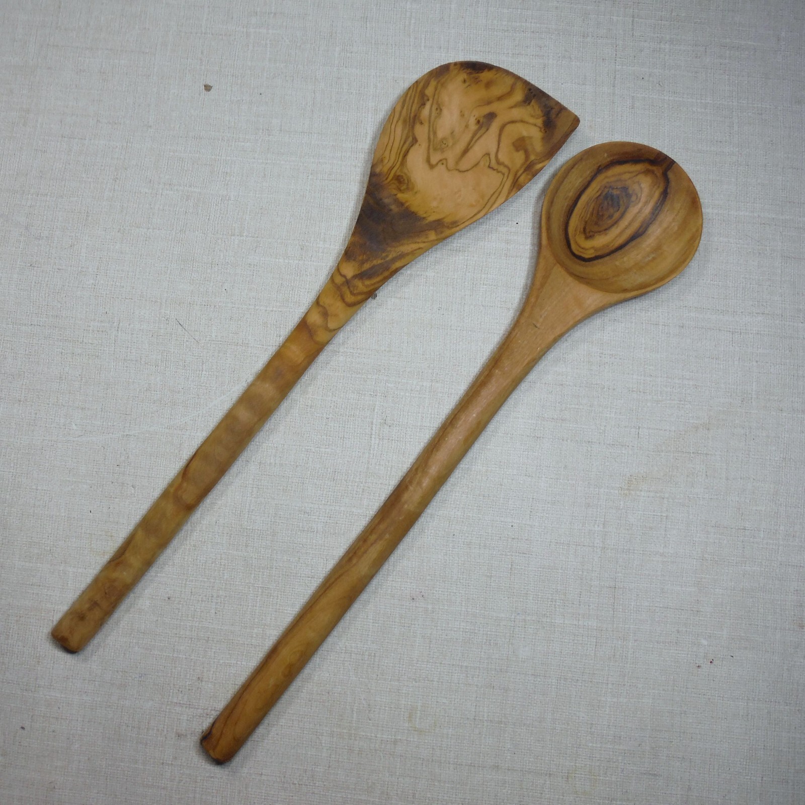 OLIVE WOOD SPOON AND SPATULA SET 12" LONG MEDITERRANEAN DISTINCTIVE GRAIN KITCHE