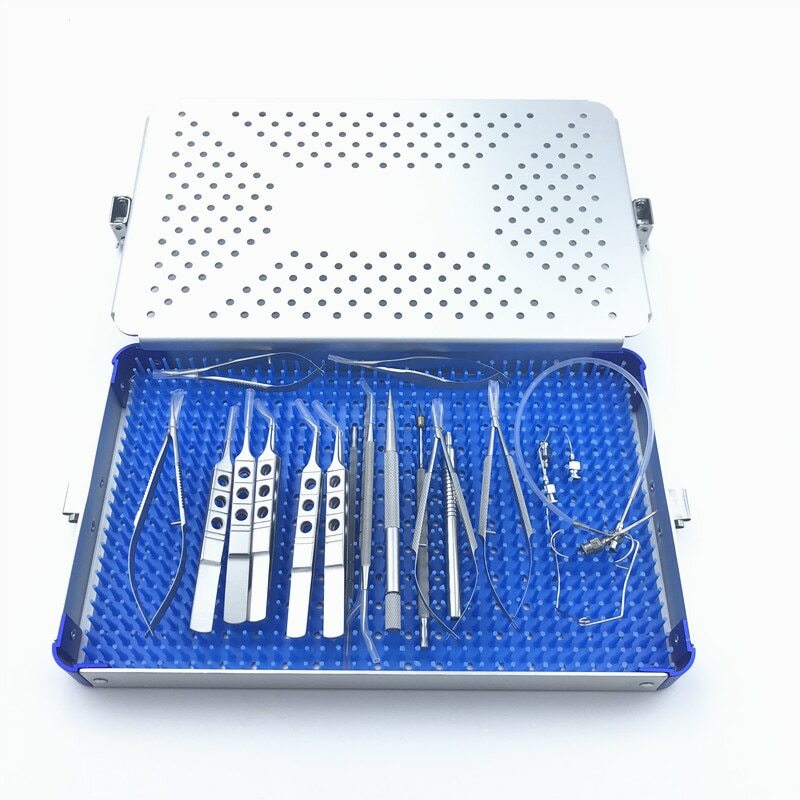 21PCS Ophthalmic Cataract Set Eye Micro Surgery with sterilization tray box case