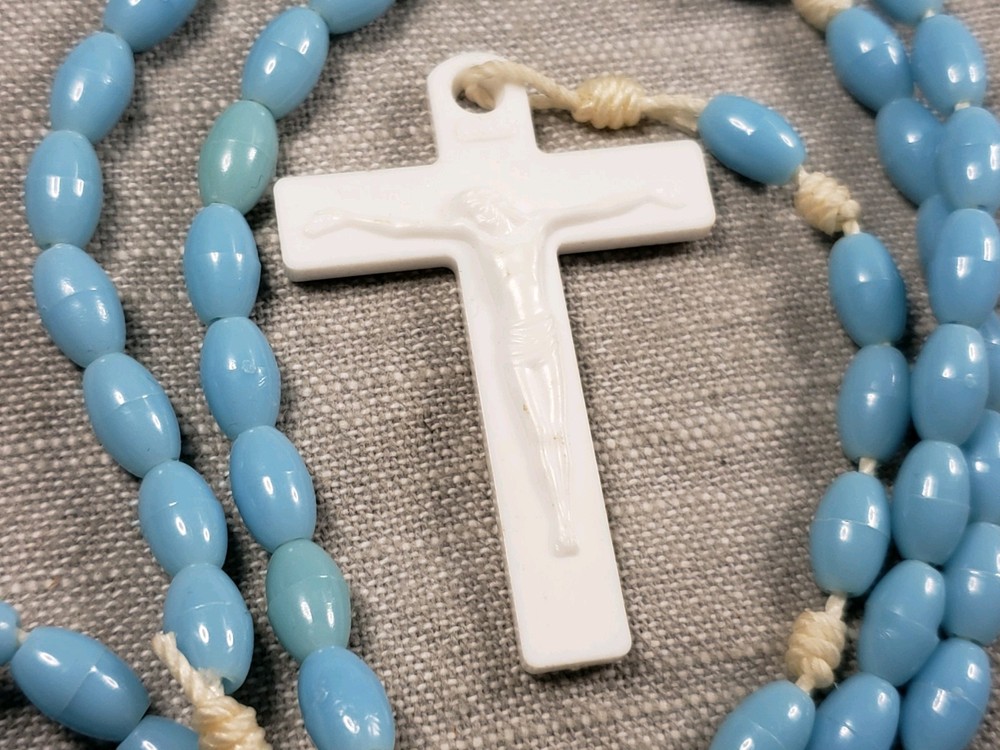 Vintage Rosary Blue Beads Religious Christian B65