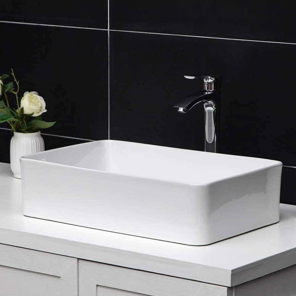 GhomeG Rectangular Bathroom Vessel Sink 21"x14" Rectangle 21"x14", White