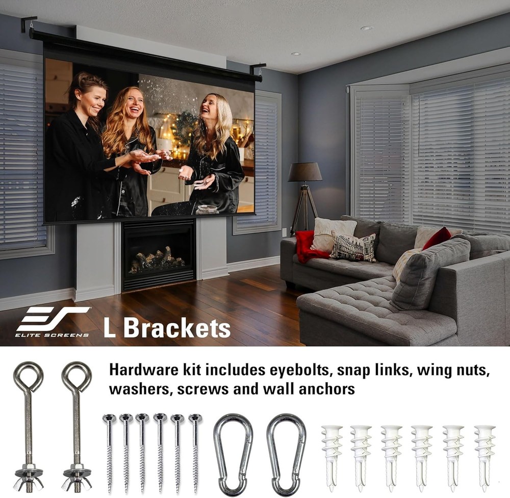 Complete Set: 12-Inch Black L-Brackets with Installation Hardware for Projectors