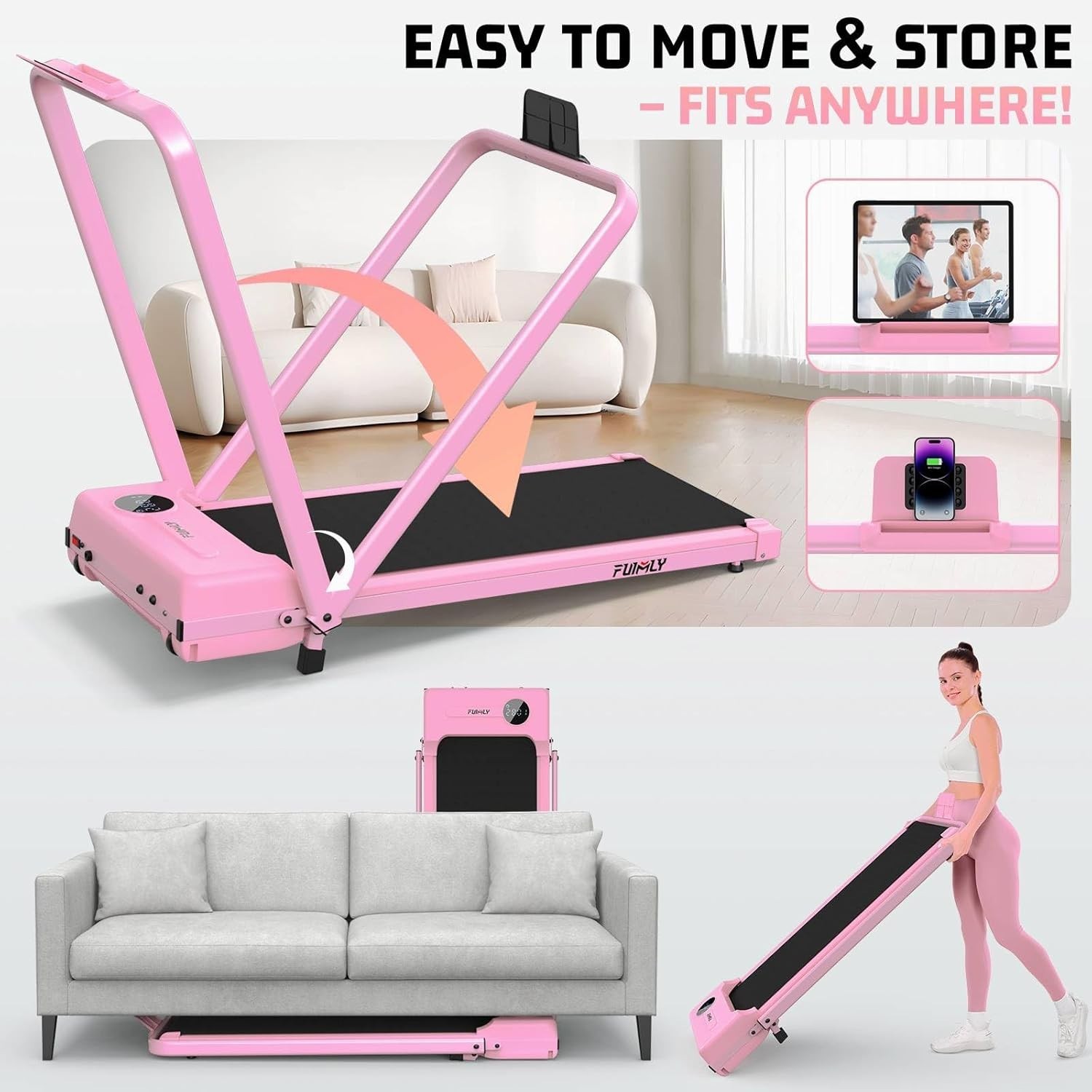 Walking Pad Treadmill with Incline and Handle Bar,Foldable Treadmill for HomeGym