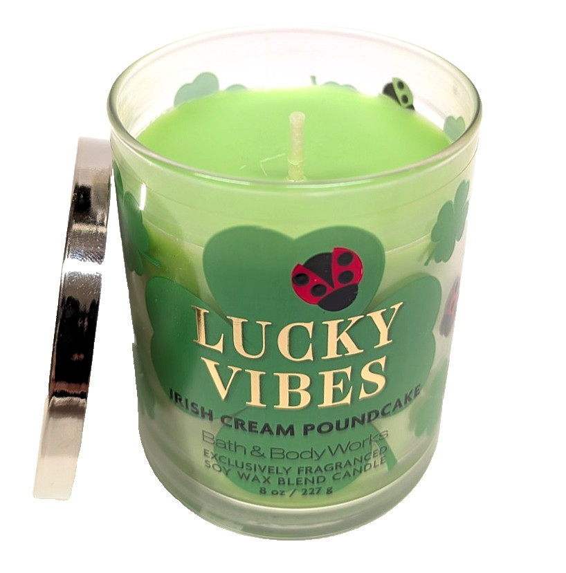 Cute! LUCKY VIBES - IRISH CREAM POUNDCAKE Single-Wick Candle Bath and Body Works