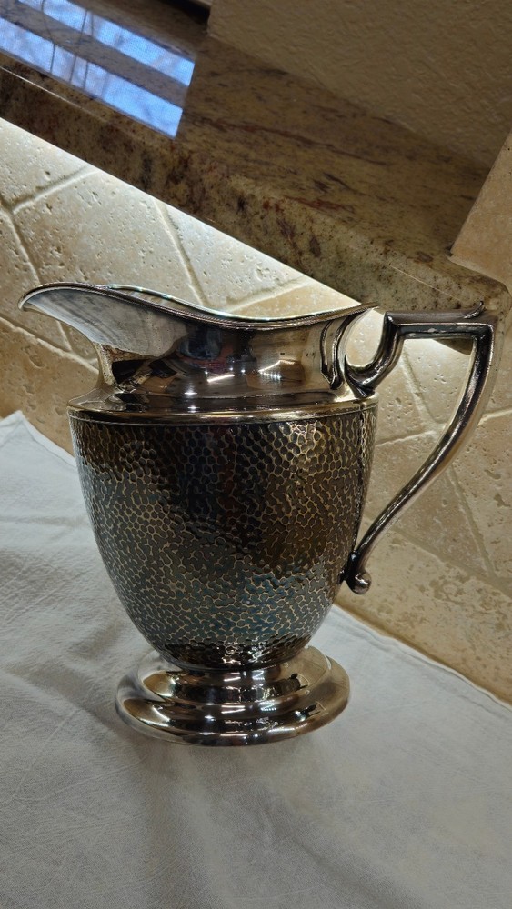 "Vintage Taber & Tibbits Hammered SilverPlate Water Pitcher 424-66 Art Deco "