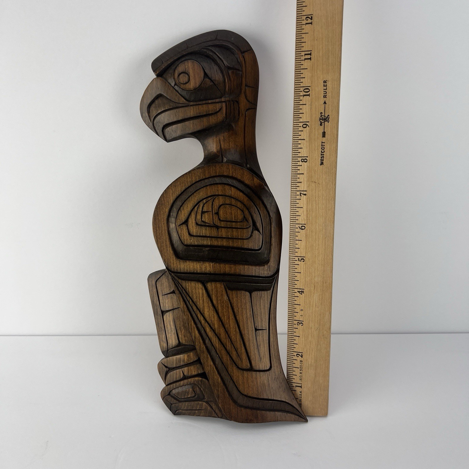 Vtg Joe Bob First Nations Wood Carving Eagle Wall Plaque z3q