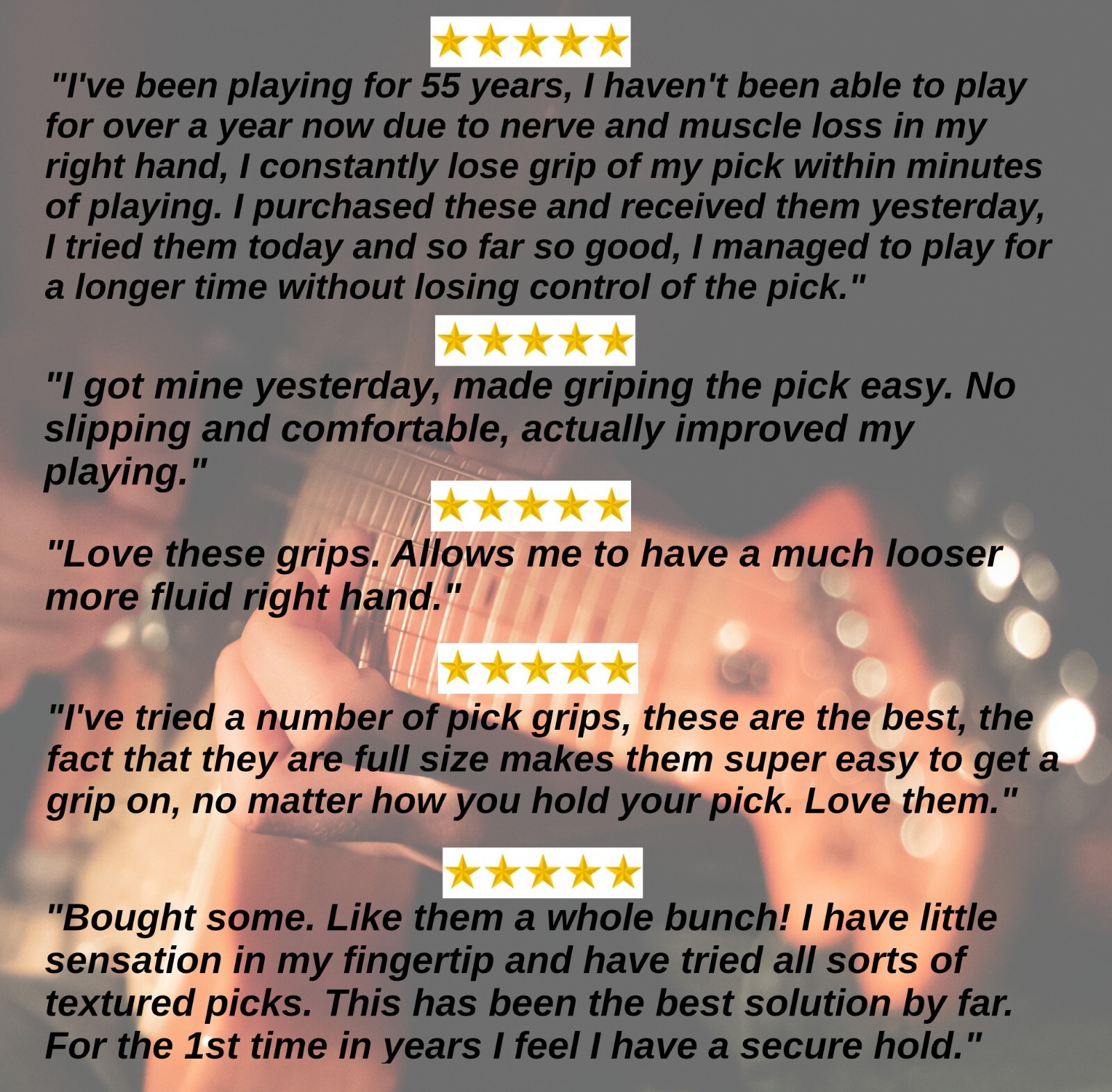 ChillinWell Guitar Pick Grips 16pc Grippy not Sticky Durable Reusable Stick-On