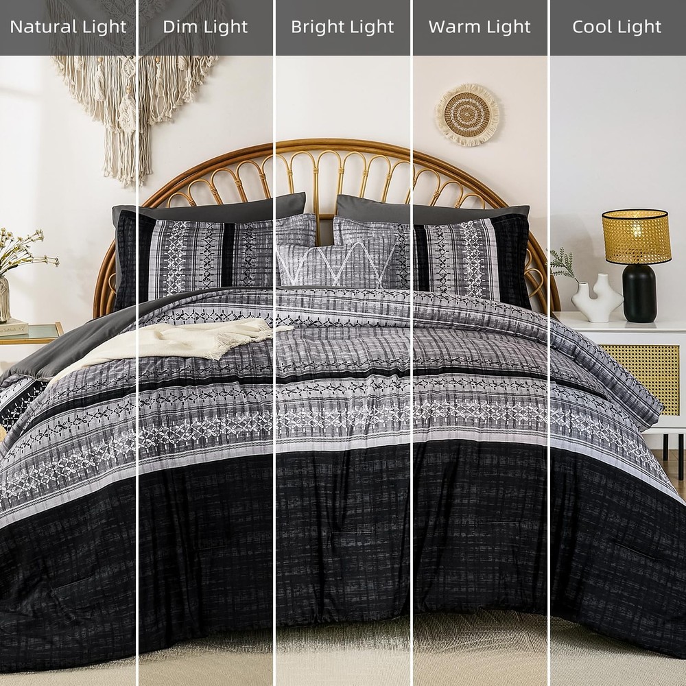 Dintszyayue Black Comforter Set King Size, 8 Pieces Boho 90“×103”,
