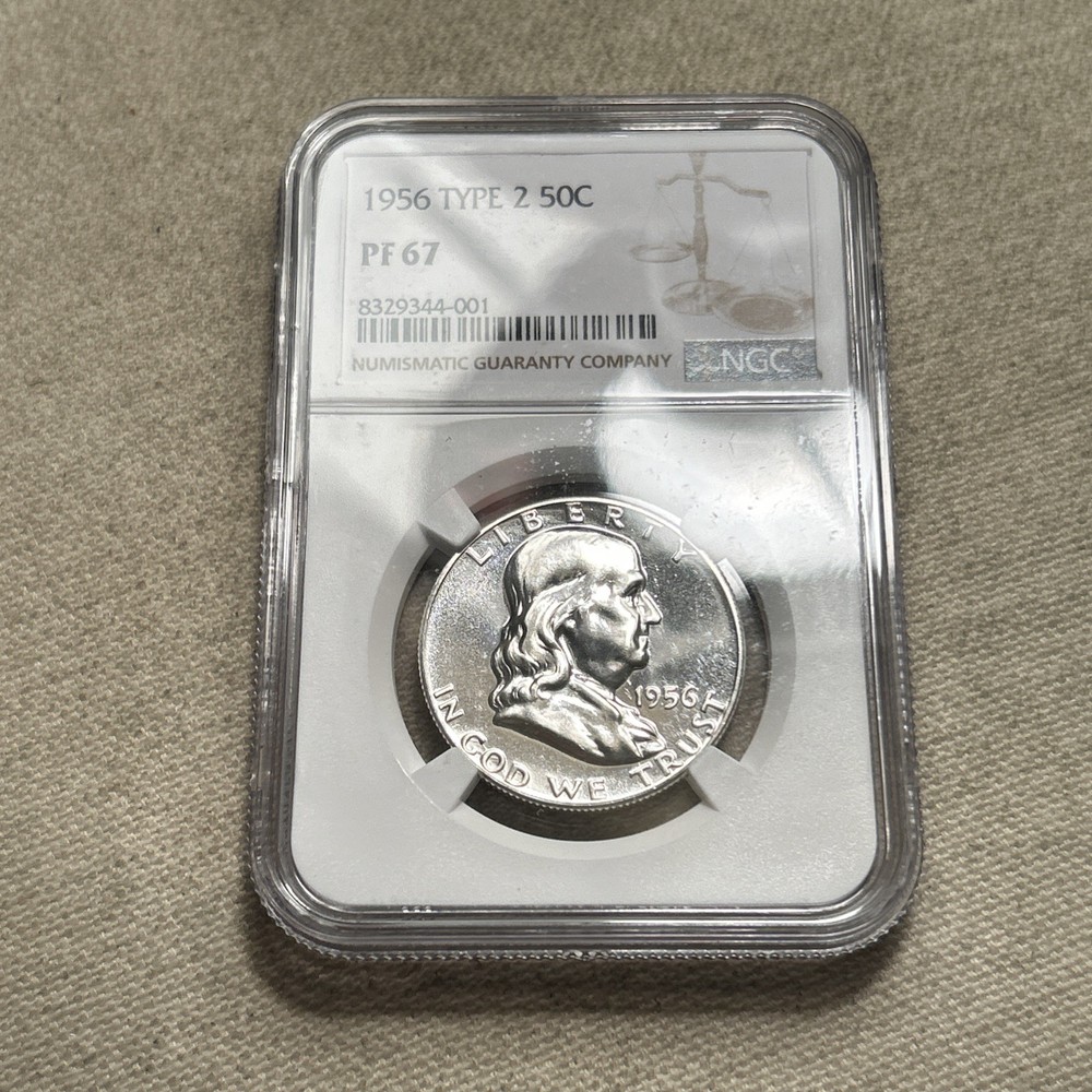 1956 US Silver PROOF Type 2 Franklin Half Dollar NGC PF67 DR