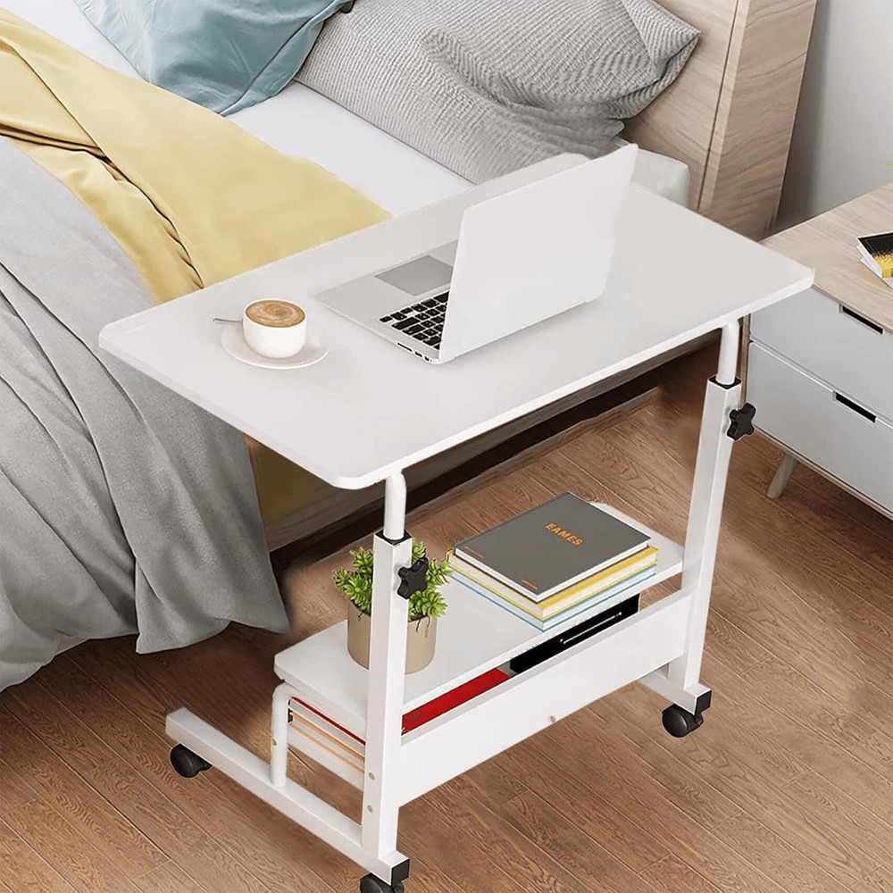 Adjustable Height Mobile Computer Desk Small Space Rolling Writing W/ Wheels