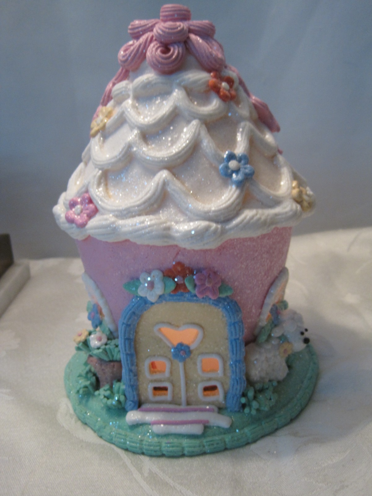 Cupcakes & Cashmere SUGARED Pastel Easter light up cupcake house with lamb
