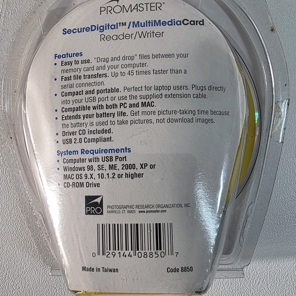ProMaster Secure Digital Multi Media Card Reader/Writer; USB Plug In Drag & Drop