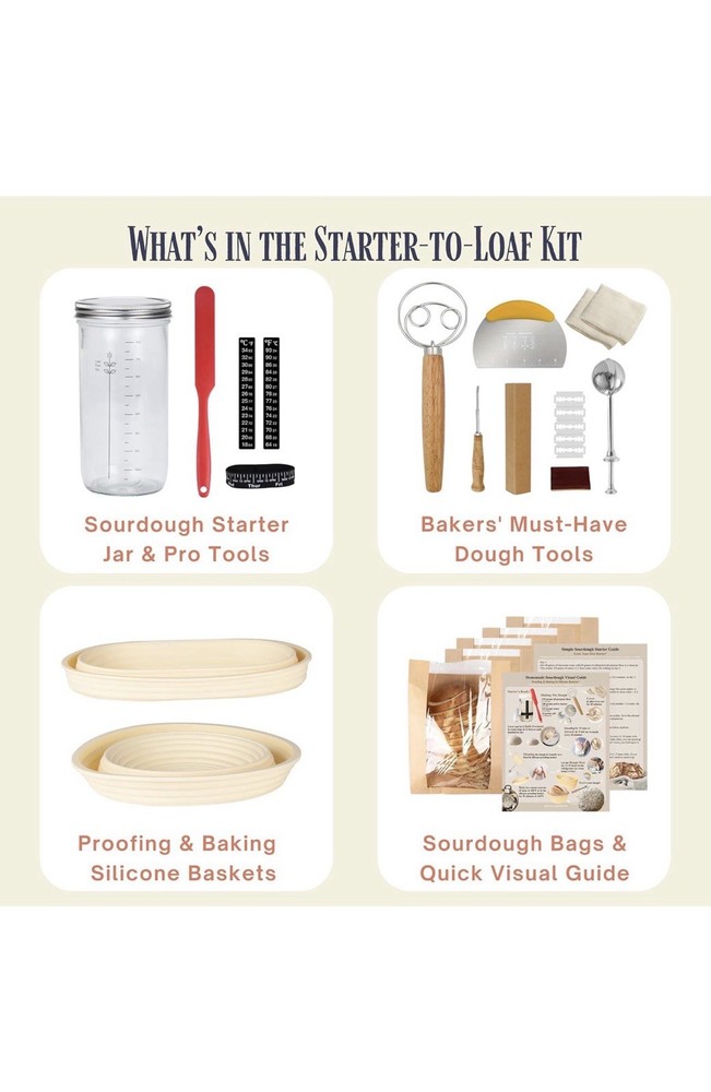 Sourdough Starter Kit, Complete Starter-To-Loaf Set with Instructions