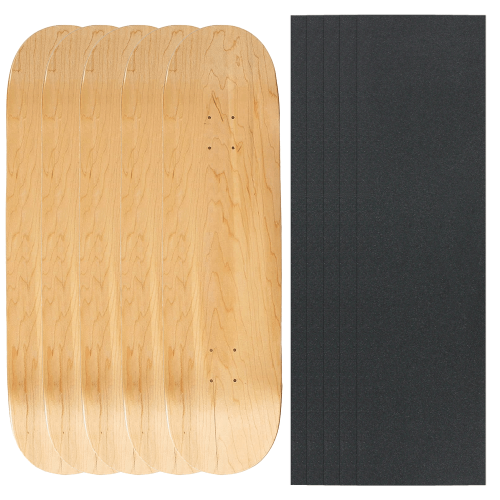 5 Blank Skateboard Decks 8.25" Natural + Griptape