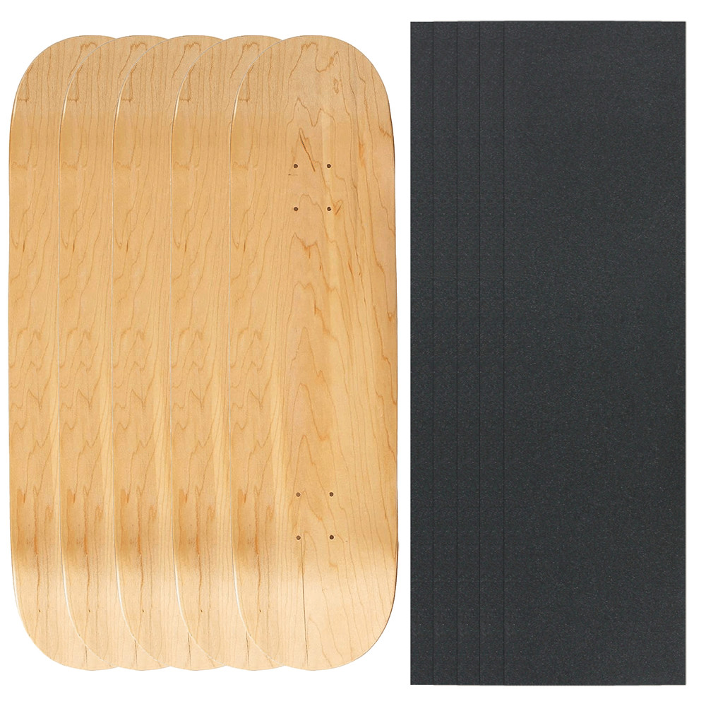 5 Blank Skateboard Decks 8.5" Natural + Griptape