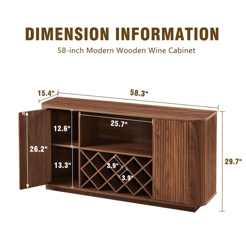 58" Sideboard Buffet Storage Cabinet Console Table, Wine Rack Adjustable Shelves