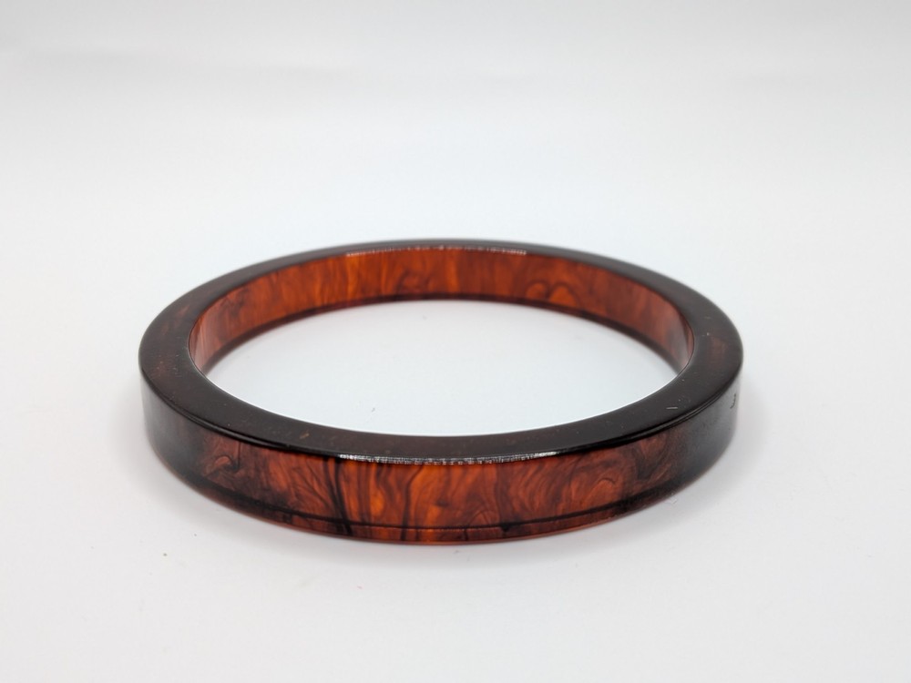 Vintage Bakelite Bangle Bracelet Tortoise Shell Brown Straight Edges Tested Nice