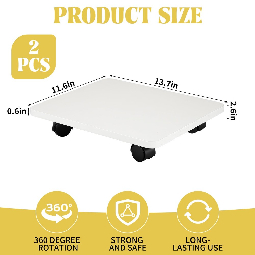 2 Pcs Under Desk Printer Stand with 4 Caster Wheels, White Movable Printer, W...