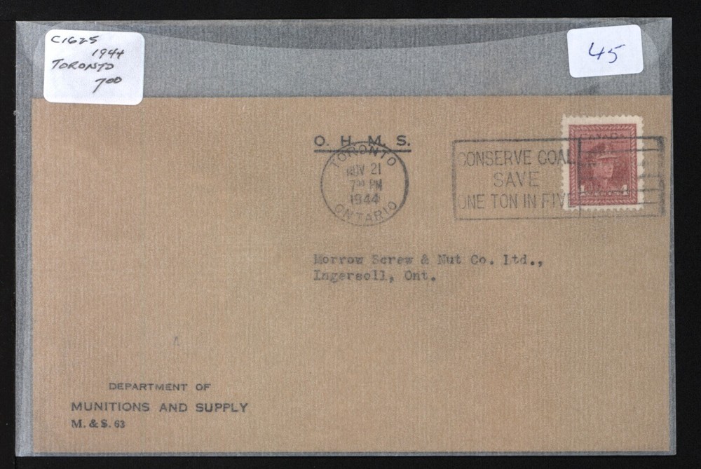 1944 TORONTO SLOGAN CANCEL C1625 ex ELDON GODFREY #45
