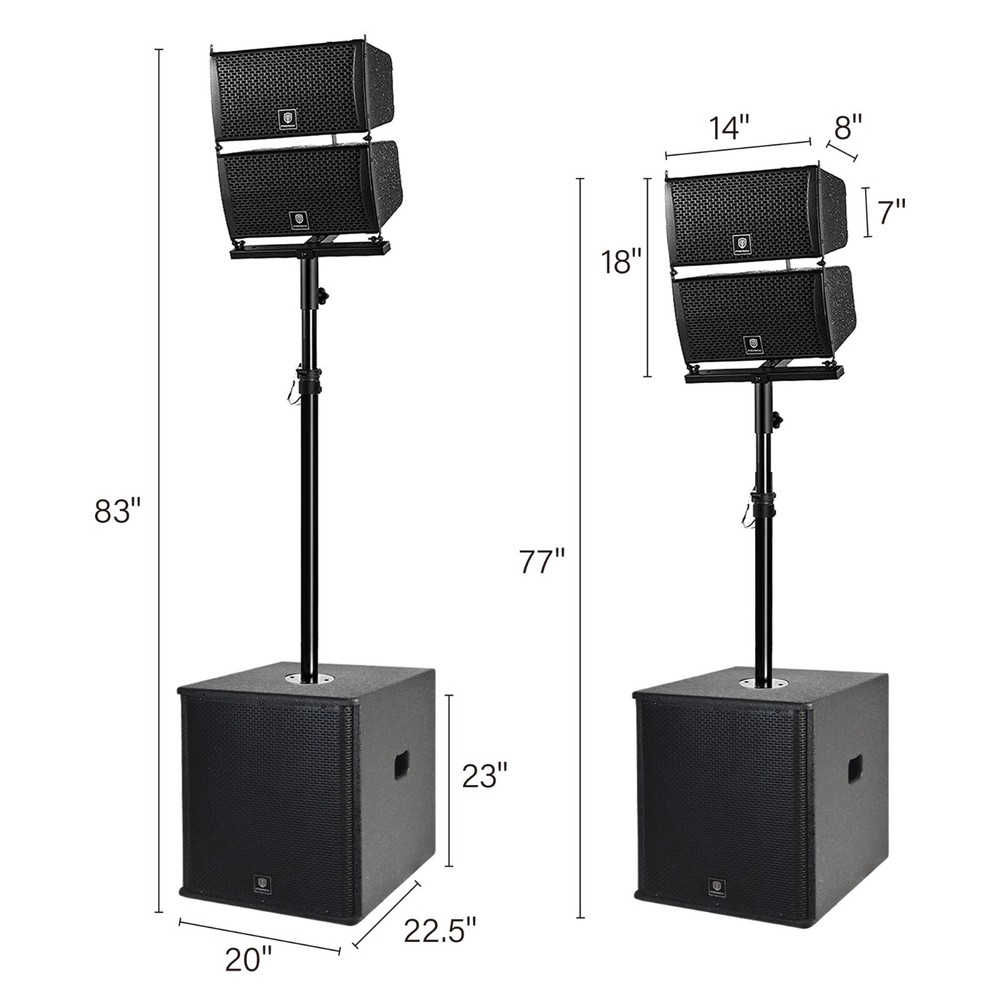 PRORECK CLUB 6000 Line Array Speaker DJ System 15'' Bluetooth Subwoofer 6000W