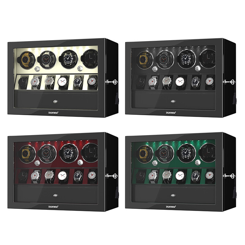 Compact Automatic 4 Watch Winder Watch Box with 6 Watches Display Storage Case
