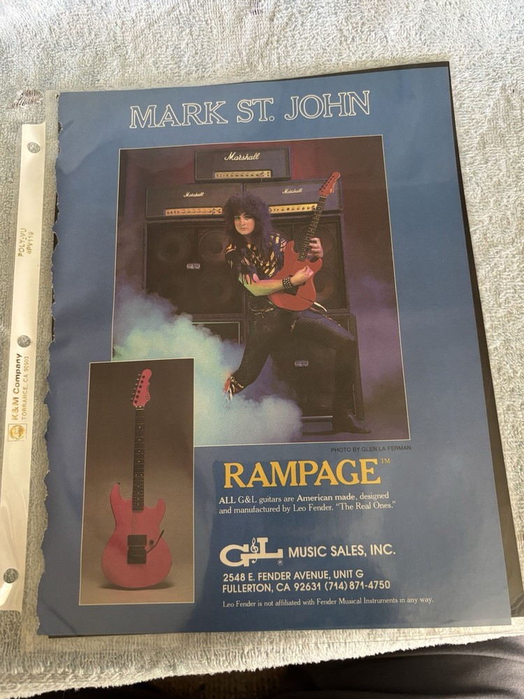 KISS Advert Mark St. John G&L Rampage Guitars White Tiger USA Vintage