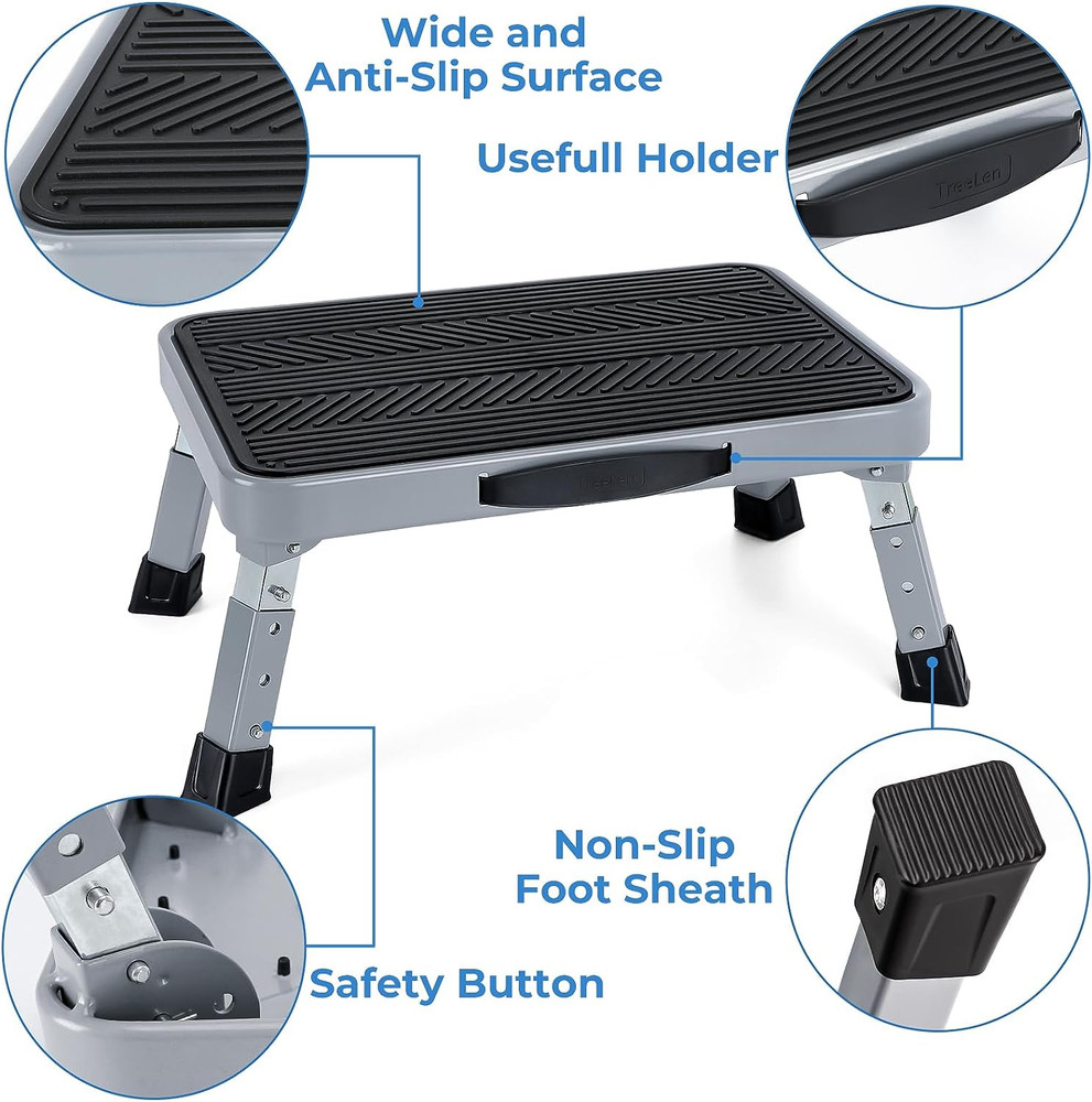Height-Adjustable 7"- 9" Folding Step Stool with Non-Slip Platform 10" X 15" - P