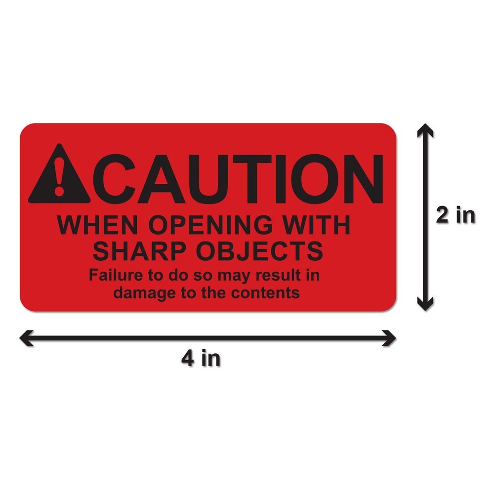 OfficeSmartLabels - 4"x2" [Caution When Opening with Sharp Object] in Alert R...