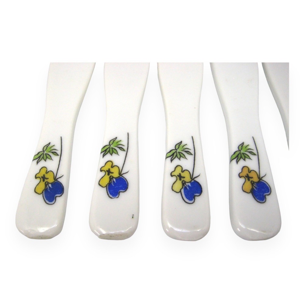 White Porcelain Spreader Knives Flower Handle Flatware 7Pc