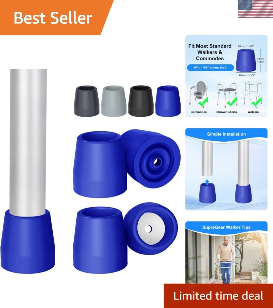 4-Pack Skid-Resistant Walker Tips for Enhanced Mobility - Easy Install in Blue