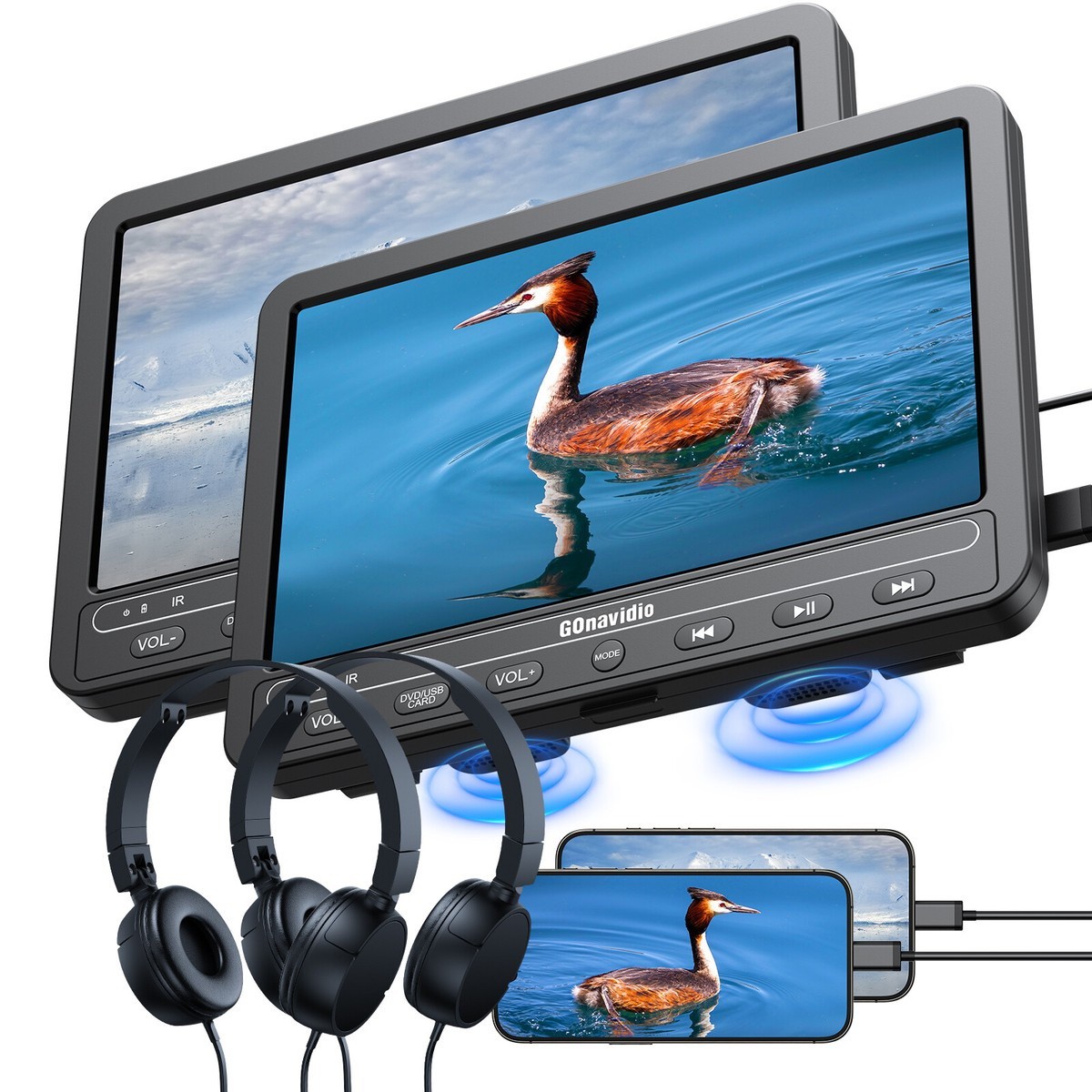 2x 10.5" Dual Screen Car DVD Player Portable Battery USB with Headsets READ Desc