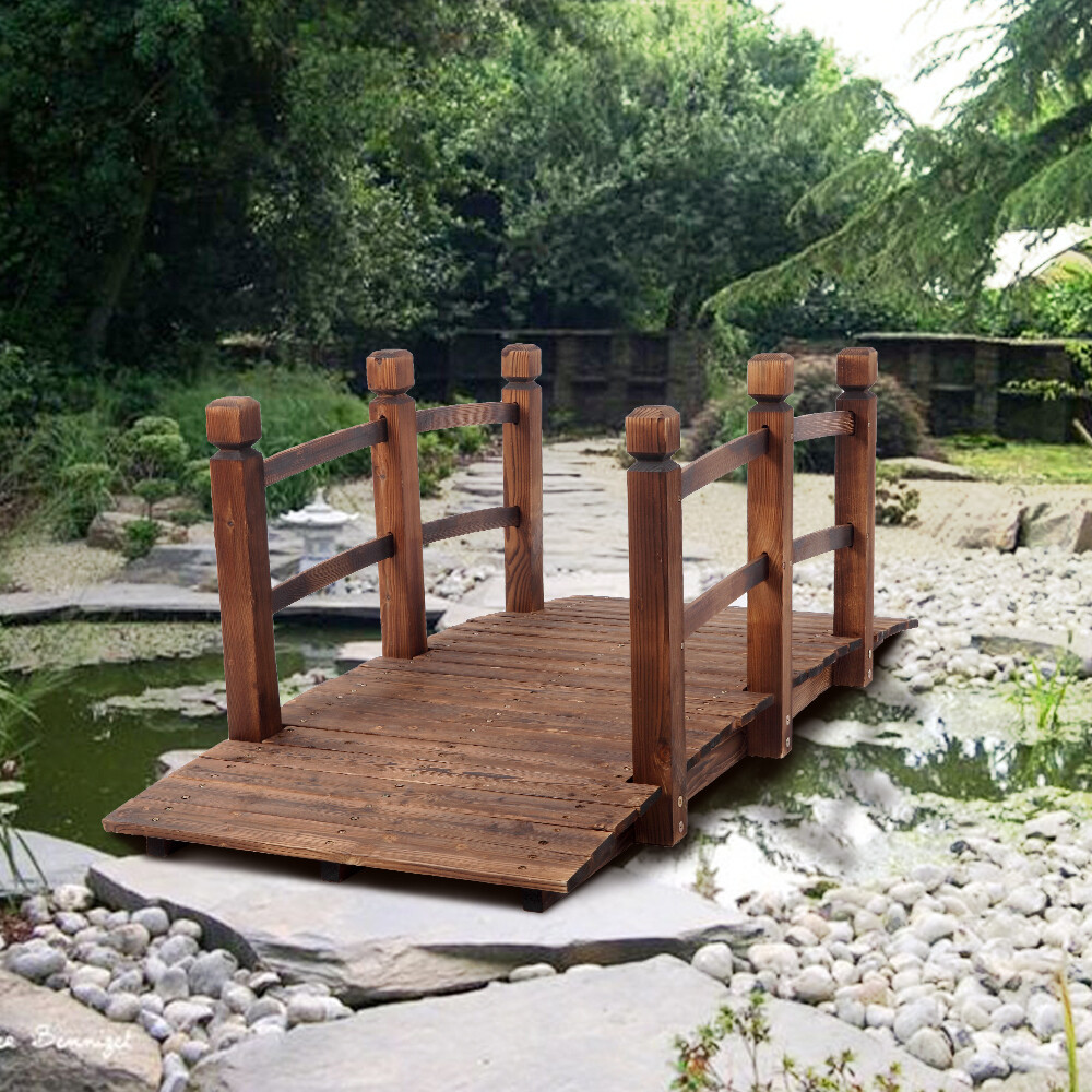 Wooden Garden Bridge Arch Stained Finish Footbridge Decorative Backyard Bridge