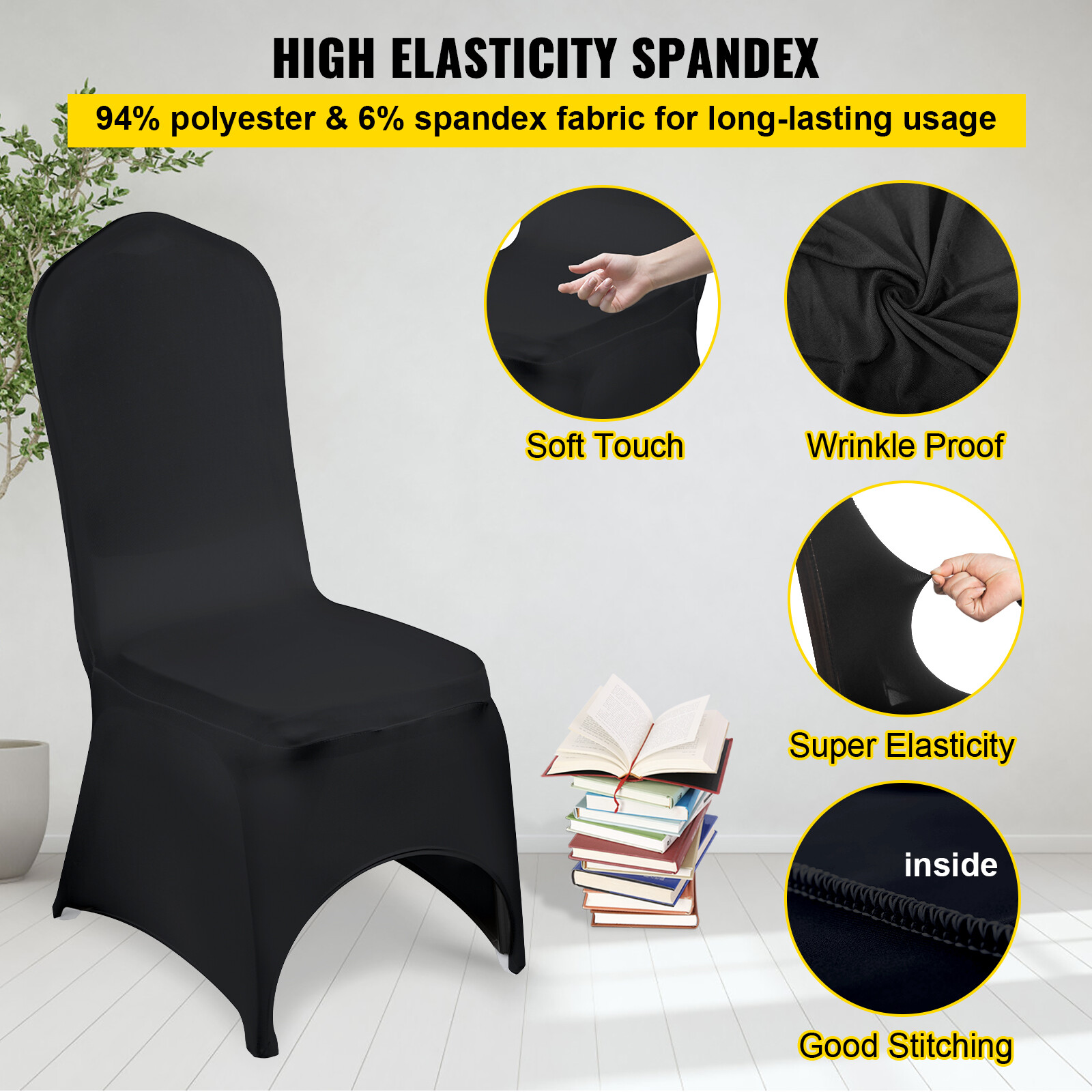 VEVOR 50 PCS Black Chair Covers Polyester Spandex Stretch Wedding Party Banquet