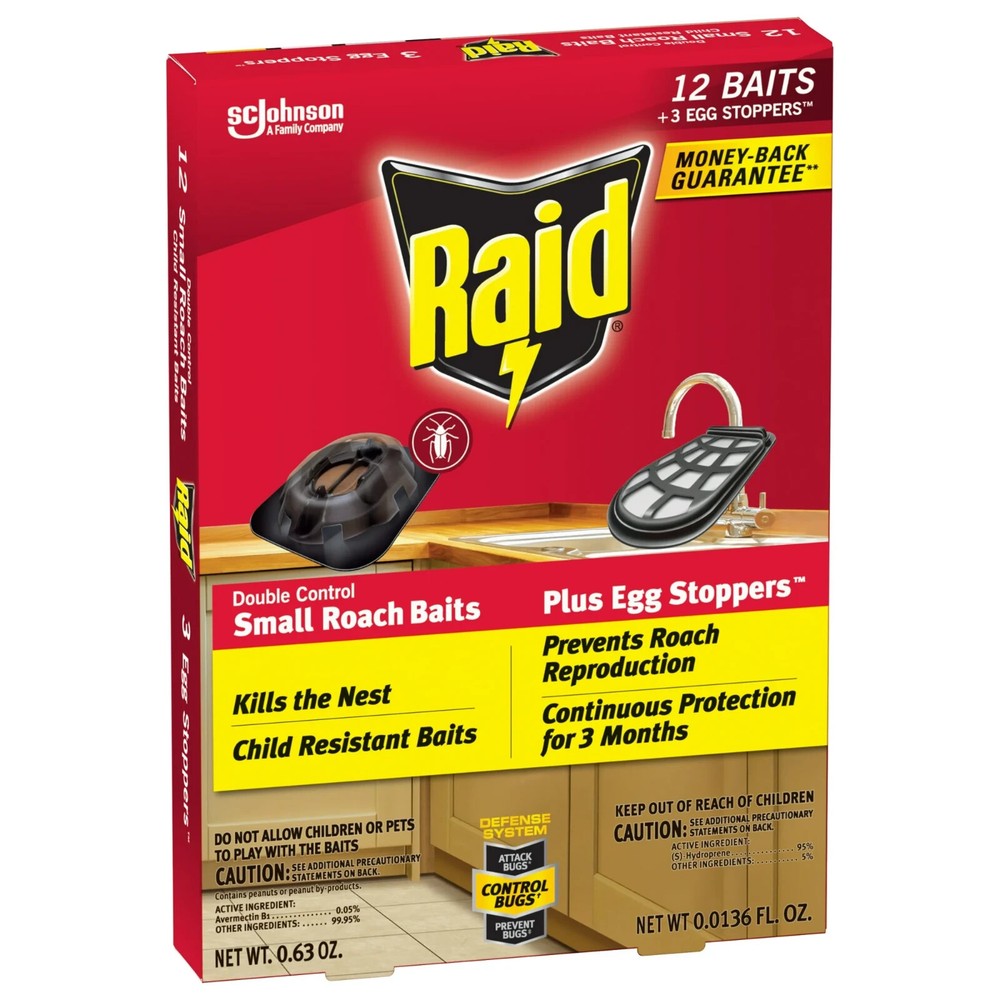Raid Double Control 12-SMALL ROACH BAITS 3-STERILIZERS EGG STOPPERS COCKROACHES