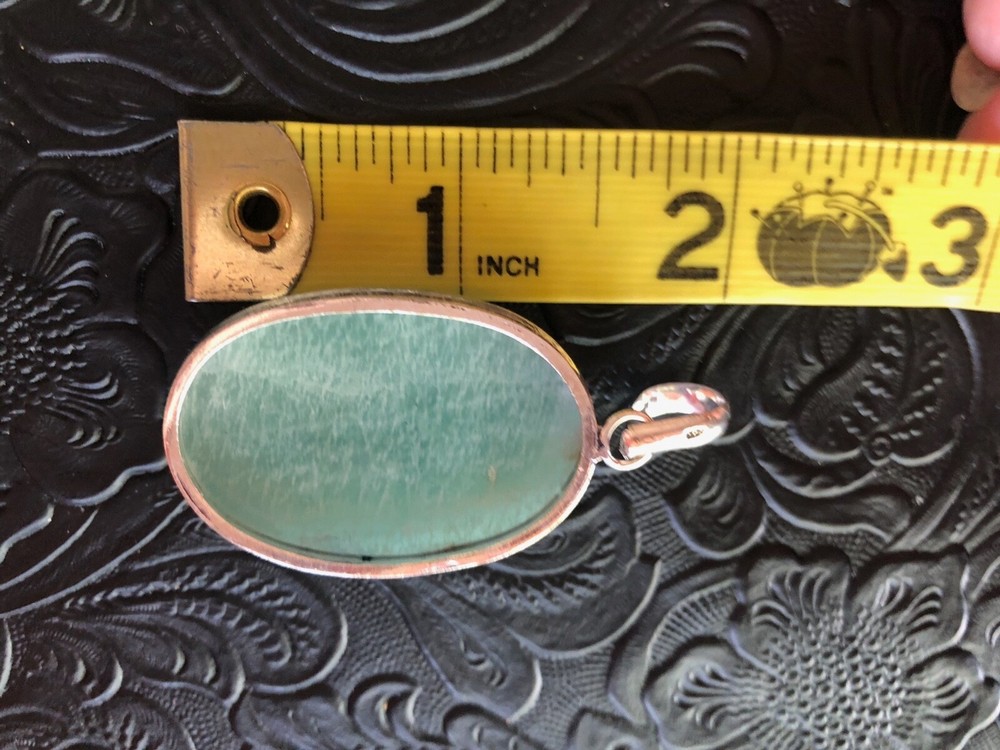 Green Amazonite Oval Pendant 2" Shadow Bezel Artisan Southwest