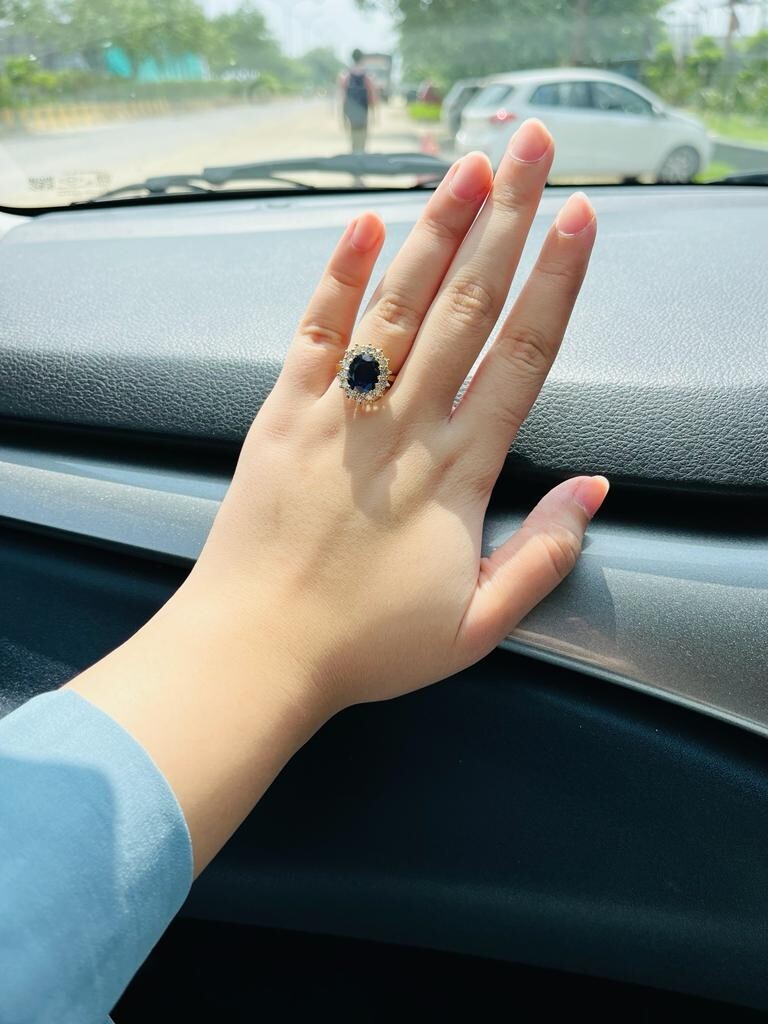 5.50 Ct Real Oval Sapphire & Diamond Diana Princess Ring 14K Solid Yellow Gold 7