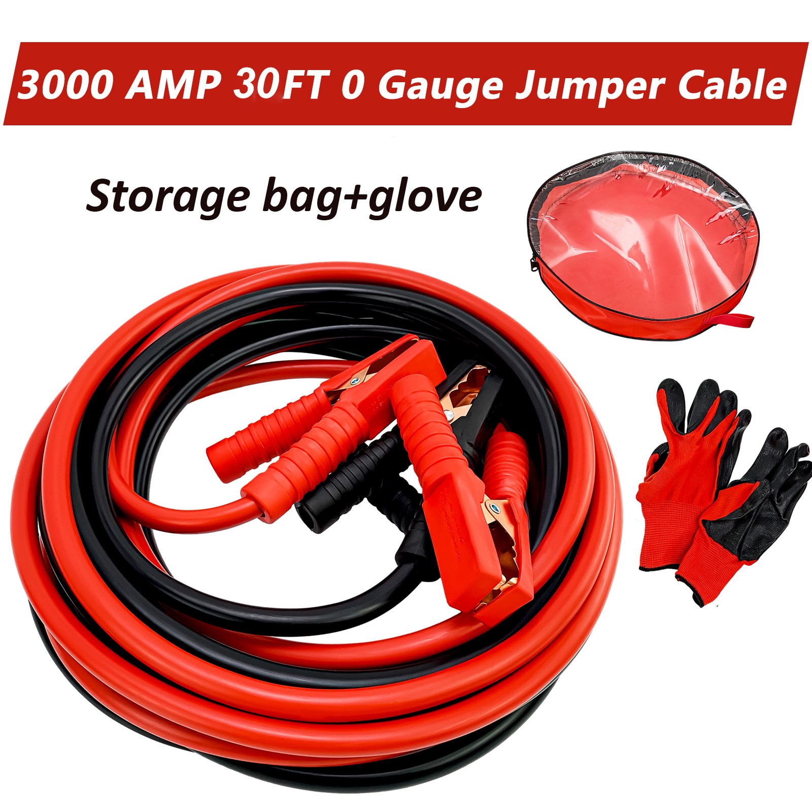 30FT Auto Jumper Cables 0 Gauge 3000AMP Automotive Booster Cables for Car Van