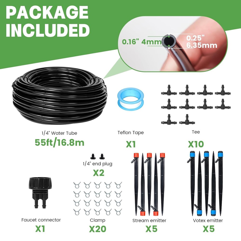 55ft Drip Irrigation System Kit, Garden Watering System DIY Automatic Irrigation