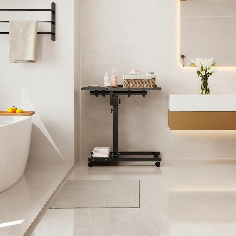 Overbed Table with Wheels Adjustable Height, Mobile Standing Stand Up Rolling...