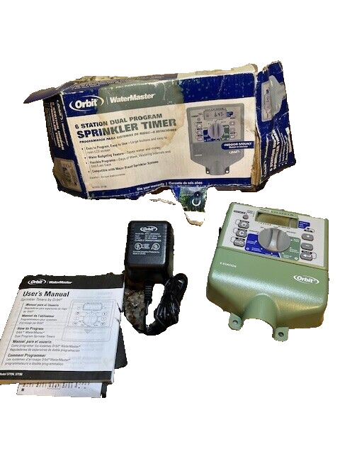 Orbit Water Master Dual Program 6 Station Sprinkler Timer Transformer 57196 LCD