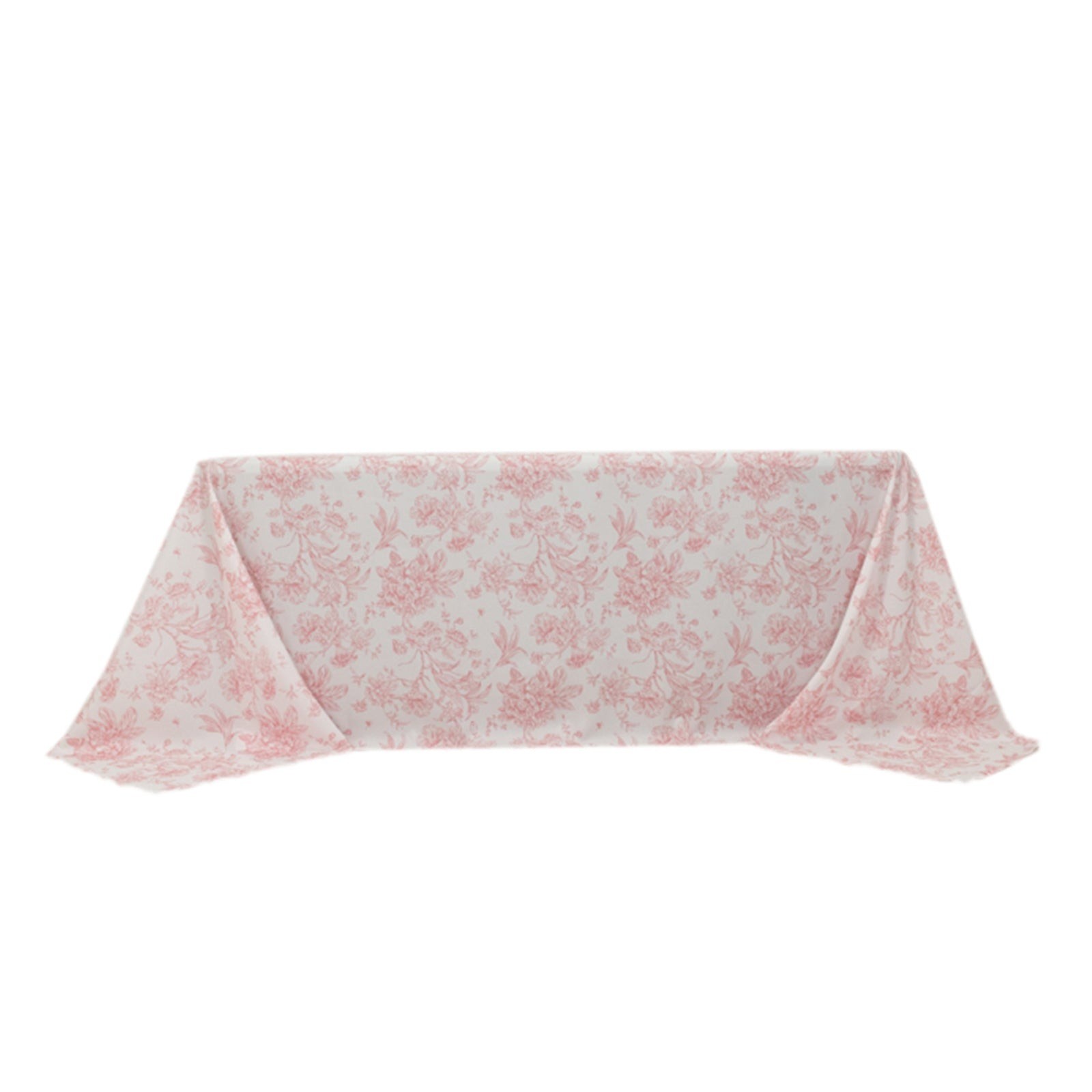 90" x 132" Pink French Toile Pattern Polyester Rectangular Tablecloth