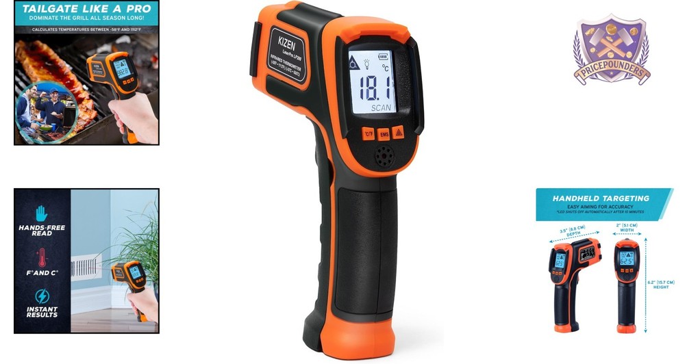 Infrared Thermometer Gun Digital Surface Temp Reader for Grill Oven Engine